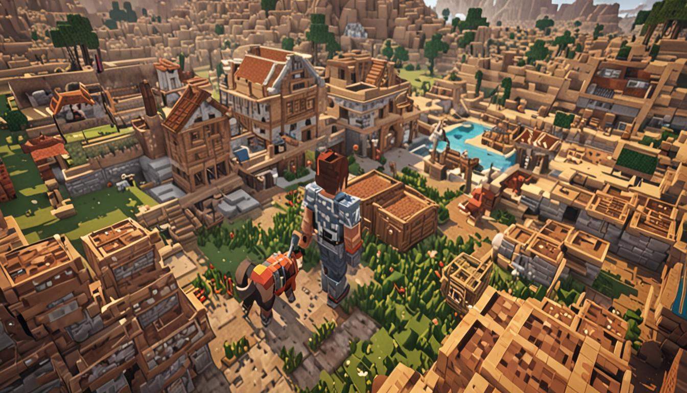 A triumphant Minecraft scene showing a blocky, pixelated hero character standing proudly in a village square, their unique spotted blocks scattered around in a strategic trap formation with redstone dust glowing between them. The hero has a distinctive appearance with colorful spotted block patterns on their clothing, surrounded by various tamed Minecraft animals including wolves, cats, and parrots that appear friendly and loyal. In the background, a defeated villain character named Baron Puscrust lies trapped within the spotted block contraption, rendered in dark, menacing blocky textures. Nearby, another character called Gooeybooger is visible with green slime particles and sneeze effects emanating from their pixelated form, showing the aftermath of their helpful sneezing ability. The village setting features classic Minecraft buildings with cobblestone walls, wooden doors, and glowing torches, while grateful villager NPCs with their characteristic blocky heads and simple clothing gather around cheering. The lighting is warm and celebratory with golden sunset hues reflecting off the blocky surfaces, creating long pixelated shadows that emphasize the heroic moment of triumph and self-acceptance.