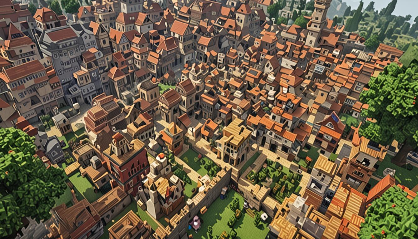 A menacing Minecraft villain named Tootcreep stands in the center of a blocky village square, his pixelated form towering over smaller Minecraft villagers who cower nearby. Tootcreep has distinctive brass-colored blocky feet that gleam with metallic textures, and his mouth is open wide as if mid-declaration, with visible sound wave particles emanating from him in pixelated bursts. The ground beneath his brass feet shows cracked stone blocks and dirt blocks slightly displaced from his stomping. Scattered around the village scene are wooden chests with their lids askew, bright magenta-colored blocky sheep grazing in the background, and orange carrot crops popping up from dark soil blocks in organized farm rows. In the foreground, a Minecraft player character wears glowing red redstone-powered pants that emit bright red particle effects and pulsing light, their blocky form showing signs of nervousness through their posture. The village setting features typical Minecraft buildings with cobblestone and wood plank walls, and colorful banners and decorations hang between structures suggesting preparation for a harvest festival. The lighting has a warm, golden hour atmosphere with long blocky shadows cast across the pixelated landscape, creating dramatic contrast between the threatening villain and the peaceful village preparing for celebration.