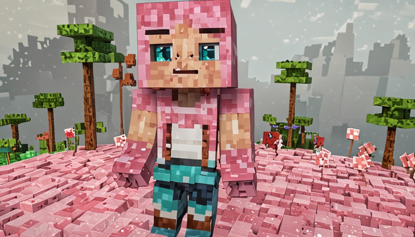 A Minecraft-style blocky scene showing two pixelated characters in dynamic interaction, with the character named Jolene depicted as a blocky Minecraft avatar with a bright, colorful skin performing exaggerated animated poses - her cubic head tilted at angles showing crossed pixelated eyes made of darker square pixels, a protruding cubic tongue rendered as a pink blocky extension, and blocky rectangular ears positioned to show wiggling motion blur effects. The character Wafflepants appears as another blocky Minecraft avatar with an agitated expression, his cubic face showing frustrated pixel-art features with downturned square eyebrows and an open mouth forming a yelling expression, his blocky arms raised in an annoyed gesture. Jolene's character model shows motion lines and multiple position frames suggesting bouncing movement, with her blocky feet slightly off the ground in mid-bounce against a typical Minecraft environment with grass blocks below. The scene captures a playful, chaotic energy with vibrant Minecraft colors - bright greens for grass blocks, varied skin tones in blocky pixel format for the characters, and a light blue pixelated sky background. Both characters feature the classic Minecraft cubic body structure with rectangular torsos, cube heads, and blocky limbs, all rendered in the signature low-poly, voxel-based aesthetic with visible pixel textures and sharp geometric edges that define Minecraft's distinctive visual style.