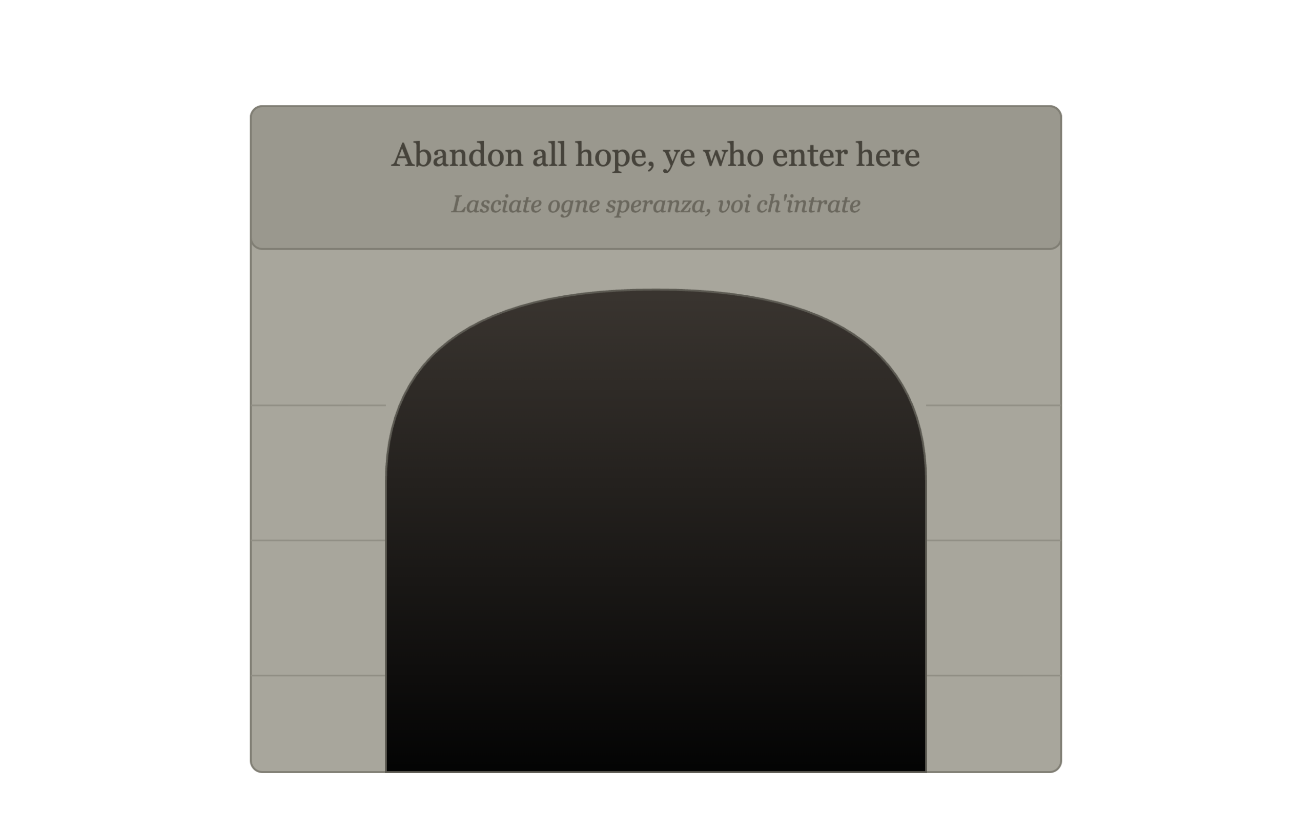 Illustration of the Gate of Hell with the inscription Abandon all hope ye who enter here and the original Italian Lasciate ogne speranza voi ch intrate